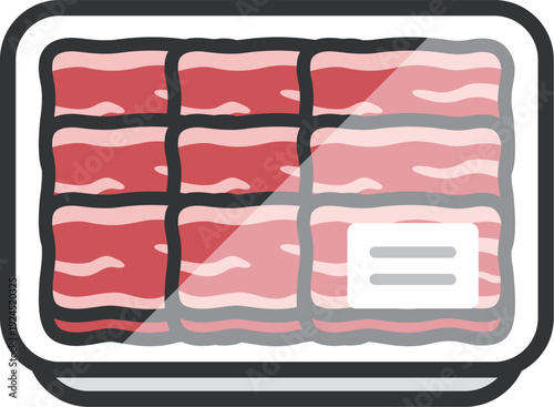 スーパーのパックに入った、牛ばら肉のアイコン（線画カラー）のイラスト
