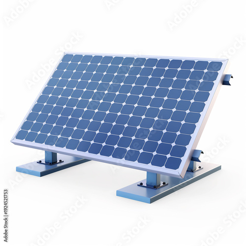 3D solar panel icon, green energy, white isolated background