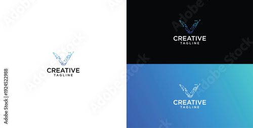 technology logo vector. V initial logo design