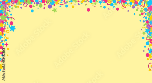Colorful Confetti Border on Yellow Background.