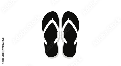 A pair of black flip-flops with white straps, presented on a clean white background
