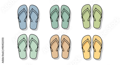 Collection of colorful casual flip-flops for summer vacation and beachwear
