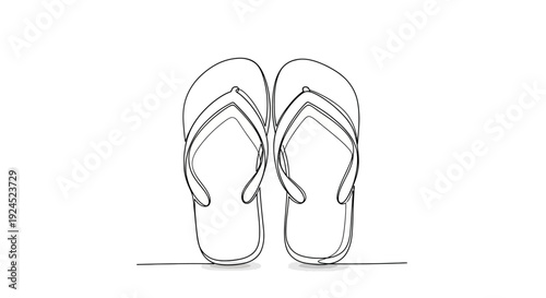 A minimalist line art illustration of a pair of flip-flops, perfect for summer and beach themes