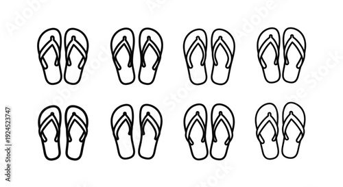 Collection of Stylized Flip-Flop Icons A Simple, Graphic Representation of Footwear