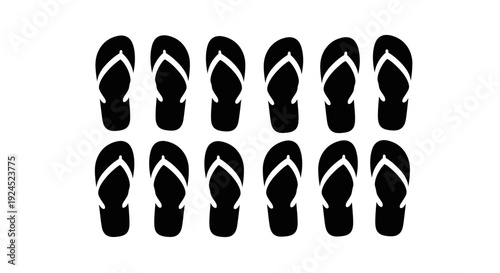 A collection of black flip-flop icons, perfect for summer fashion and beach-themed designs