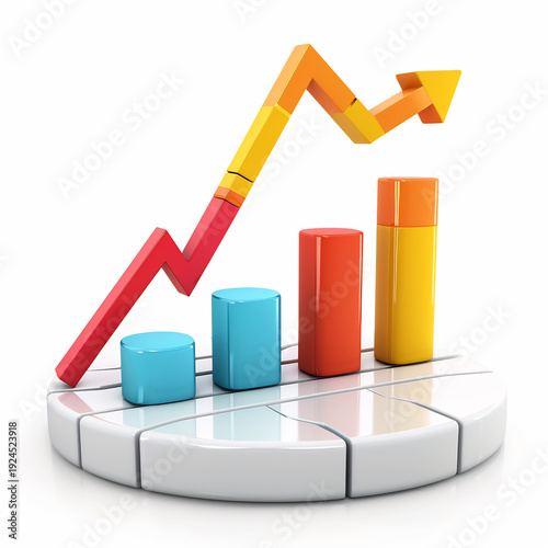 3D stock market graph icon, finance growth, white isolated background