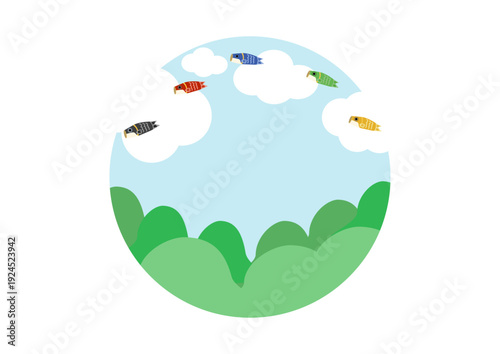 春の空を泳ぐこいのぼりのシンプルイラスト_ステッカー風