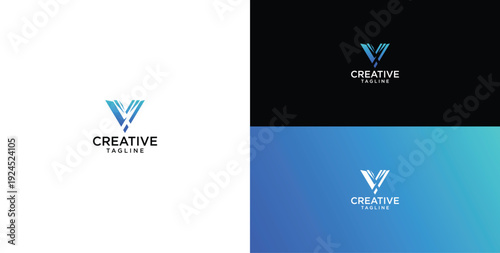 technology logo vector. V initial logo design