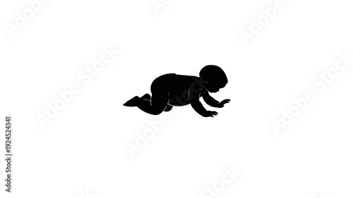 Black Silhouette of a Baby Crawling on a White Background.