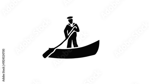 Sailor Rowing Boat Silhouette Icon.