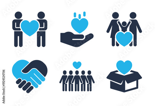 Social Care and Community Support icon set. Solid glyph series icons