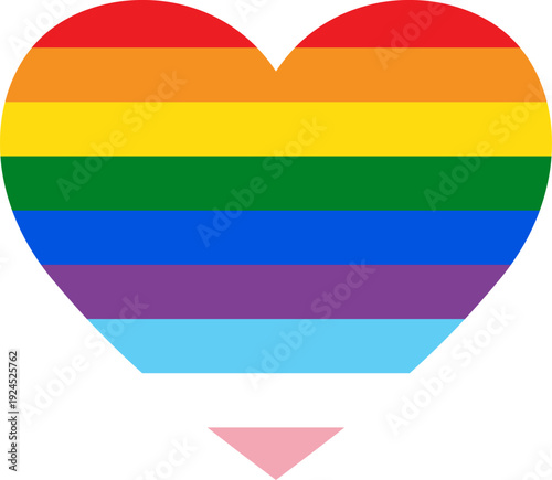 LGBTQ+ pride heart symbol with rainbow and transgender colors, vibrant illustration of love and diversity for social inclusion