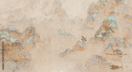 Canvastavla Thousand Li of Rivers and Mountains Style Blue-Green Chinese Landscape with Soli