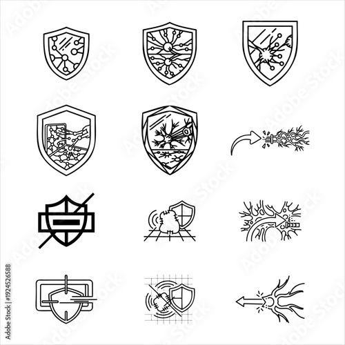 Collection of heraldic shield crests and organic leaf branches for luxury branding and classic logo design