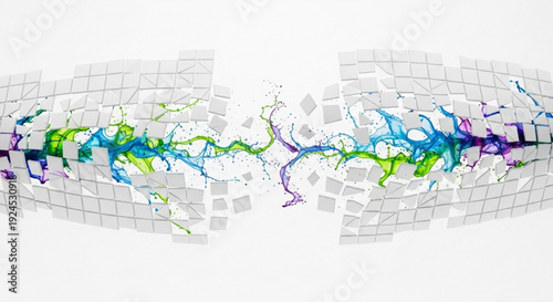 Vibrant multicolored neural network connections on a grid background illustrating data flow and artificial intelligence