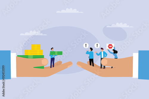 Inequality and Corporate Protest Concept with Wealth Gap and Financial Injustice 2d flat vector illustration