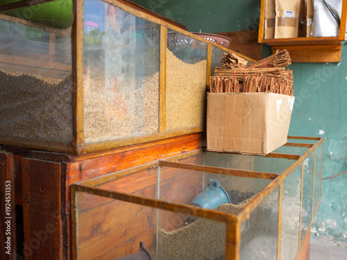 Old style spice shop in Sri Lanka selling Cinnamon sticks 