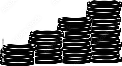 Growing Stacked Coin Piles Illustrating Financial Success, Investment Growth, Savings, and Increasing Wealth, Representing Bar Graph or Chart Data