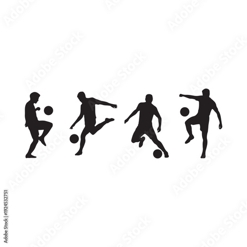 Silhouette series depicting a soccer player in various action poses with a ball