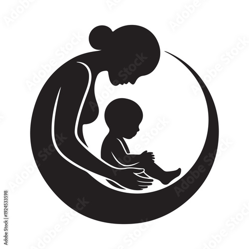 Silhouetted mother and baby forming a protective circular shape