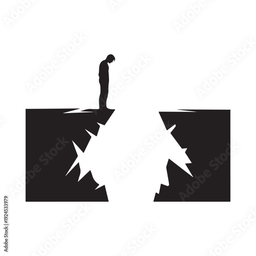 Silhouette of a man standing on the edge of a fractured landscape