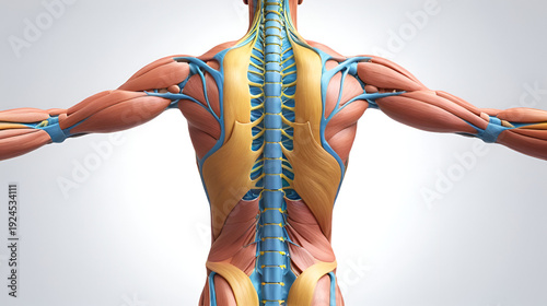 Male spinal cord nerves anatomy. 3d render