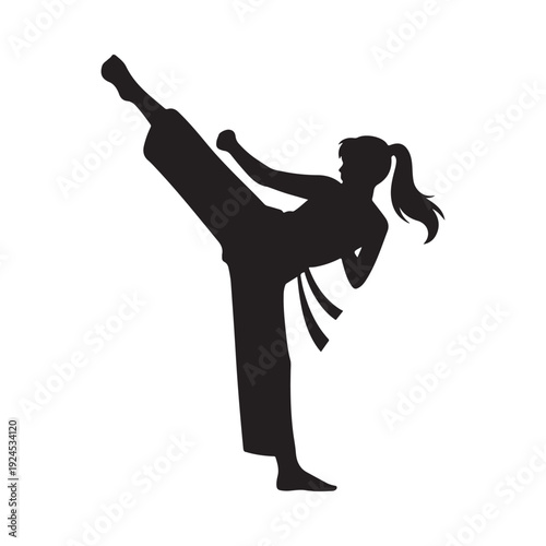 Silhouette of a woman performing a high kick showcasing martial arts prowess