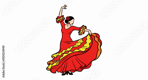 Elegant Spanish Flamenco dancer in a vibrant red dress.