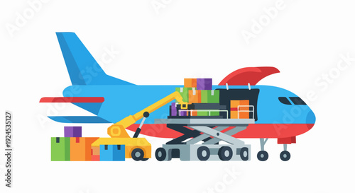 Loading Cargo onto a Freight Airplane with Ground Equipment.