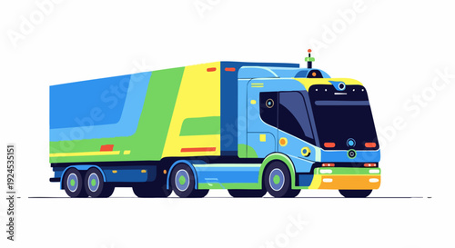 Modern autonomous electric semi truck with cargo trailer.