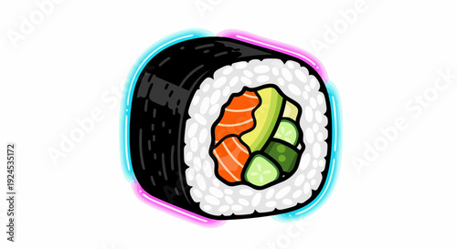 Delicious Japanese sushi roll with salmon and cucumber.
