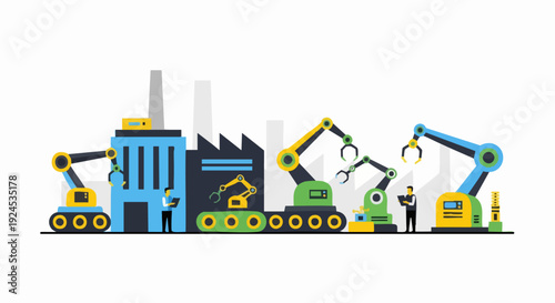 Automated industrial robotic factory production line.