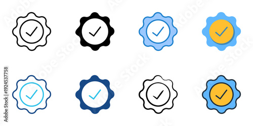 Verification icons set multiple style collection. Editable stroke 

