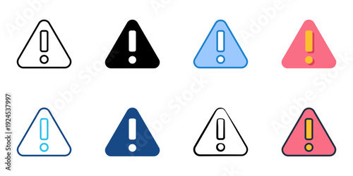 Warning icons set multiple style collection. Editable stroke 
