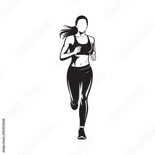 Dynamic woman running a black and white sketch emphasizing movement and fitness