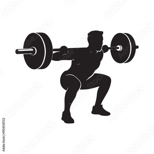 Silhouette of a weightlifter performing a barbell squat exercise