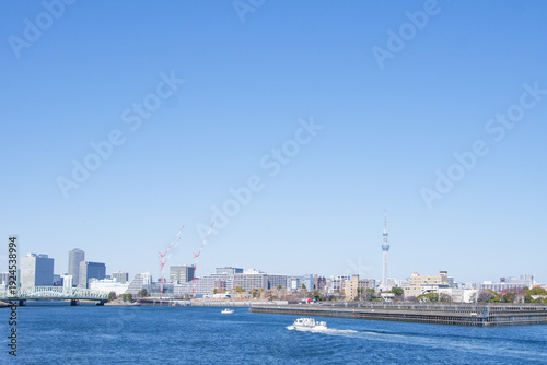 Photos Tokyo Bay Urban Skyline with Distant Tower and Ample Copy Space