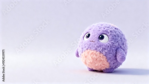 Purple fluffy bird round cute fantasy animal soft fur 3d render