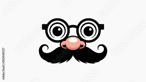 Whimsical cartoon face with glasses and mustache on white background humorous illustration for design projects