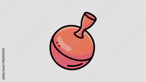 A pink and orange spinning top toy with a funnel shaped handle on a gray background illustration