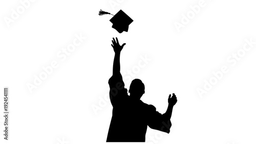 Graduate Throwing Cap Silhouette in Celebratory Mood with Dramatic Lighting on for Education Transparent Background
