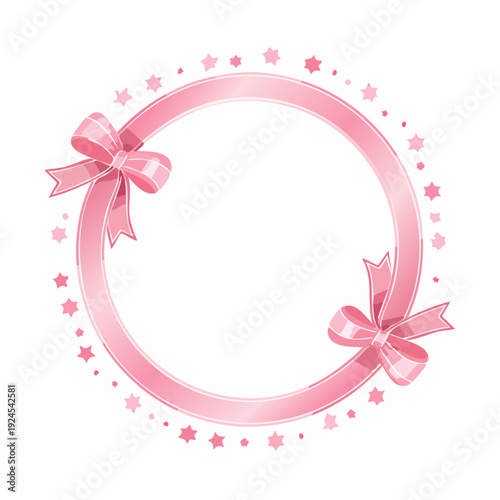 光沢のあるピンクリボンとキラキラの円形装飾フレーム