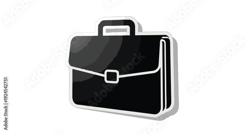 Modern black briefcase with silver hardware and handle on white background, professional business bag for office work or travel