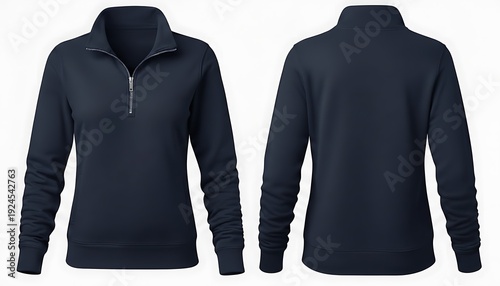 mockup of a midnight blue color woman quarter zip sweatshirt