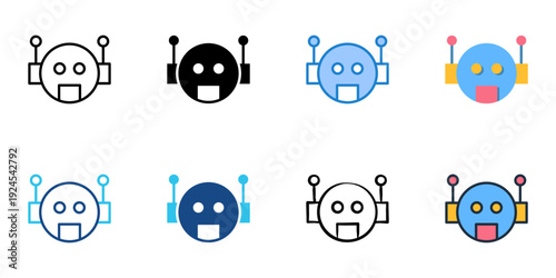 Robot icons set multiple style collection. Editable stroke 

