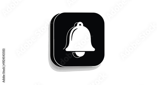Notification bell icon on black square button with white background, symbolizing alerts and notifications in digital interface design