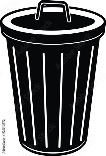 Classic metal trash can with a lid and handle for waste disposal isolated on transparent background