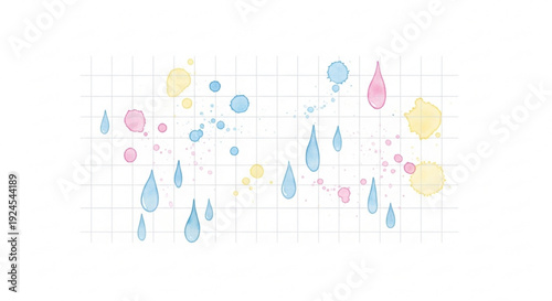 Colorful raindrop pattern on graph paper background with pastel hues and grid texture