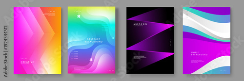 Collection of four colorful abstract backgrounds with fluid shapes and geometric patterns for corporate identity and web design