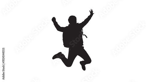 Man Jumping Silhouette in Dynamic Pose with High Contrast Lighting on Isolated for Fitness Advertising Transparent Background